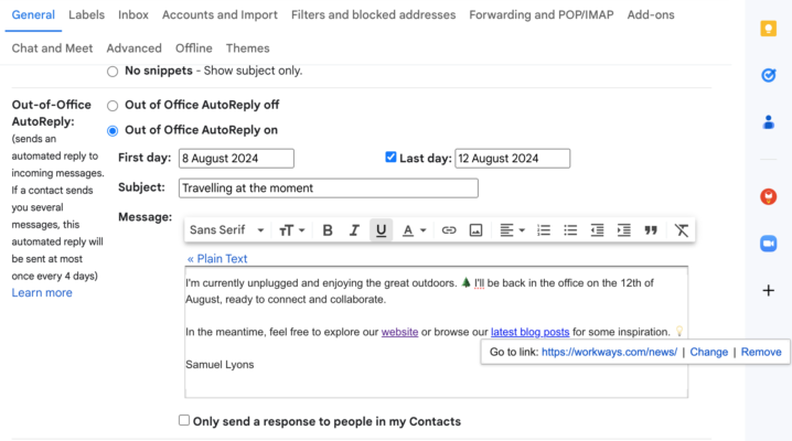 Gmail Out-of-office Settings - How To